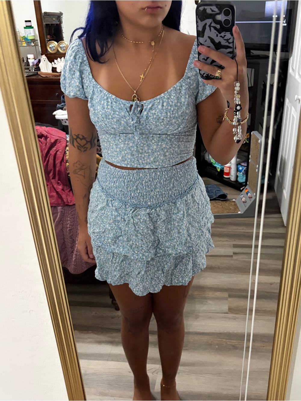 Hollister Light Blue Floral Tiered Crop Top